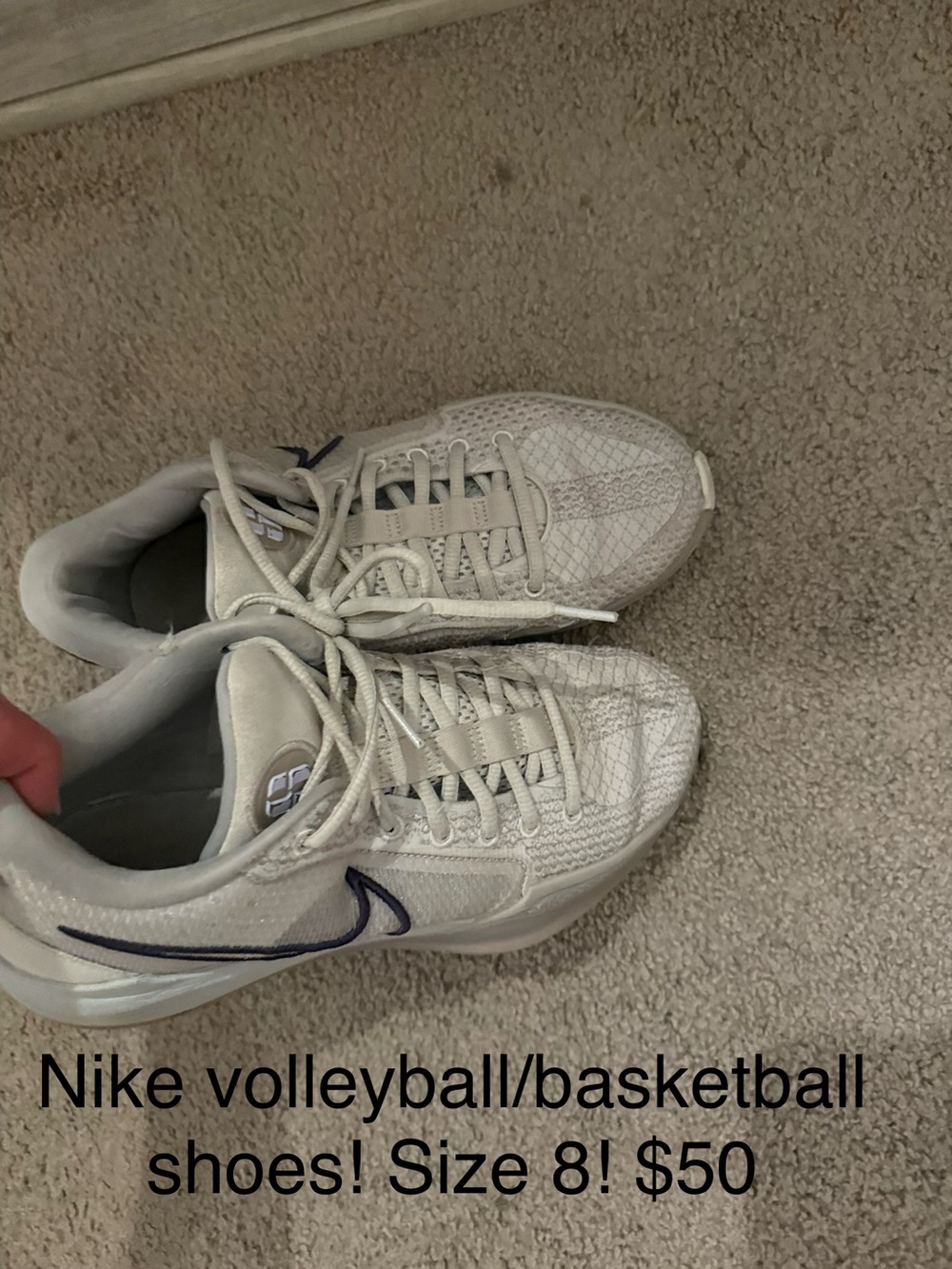 Nike Off-White/Light Gray Trainers with Navy Swoosh